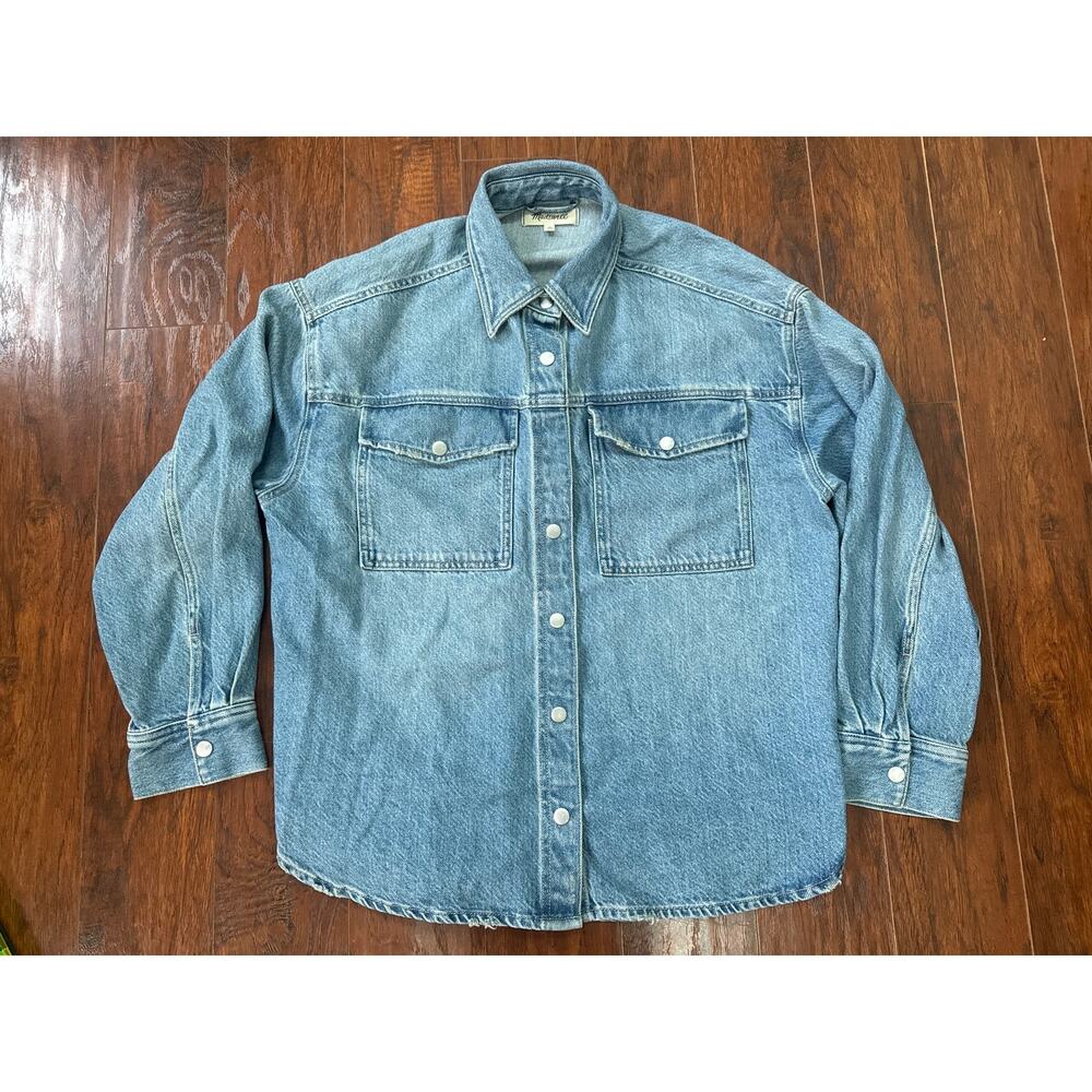 Madewell Denim Boxy Shirt Jacket Maspeth Wash Size Large NU401 - Picture 6 of 13